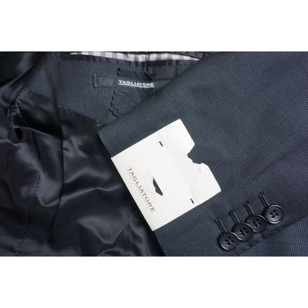 Tagliatore Black Woven Striped 100s Wool 2 Pc Suit Jacket Pants 40 50EU NEW